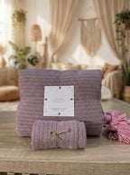 Plaid Violet en maille + 1 housse de coussin