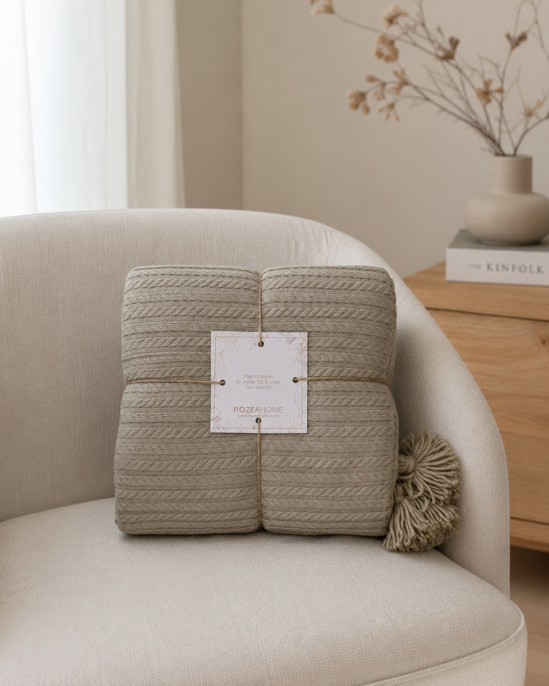 Plaid TAUPE + 1 housse de coussin