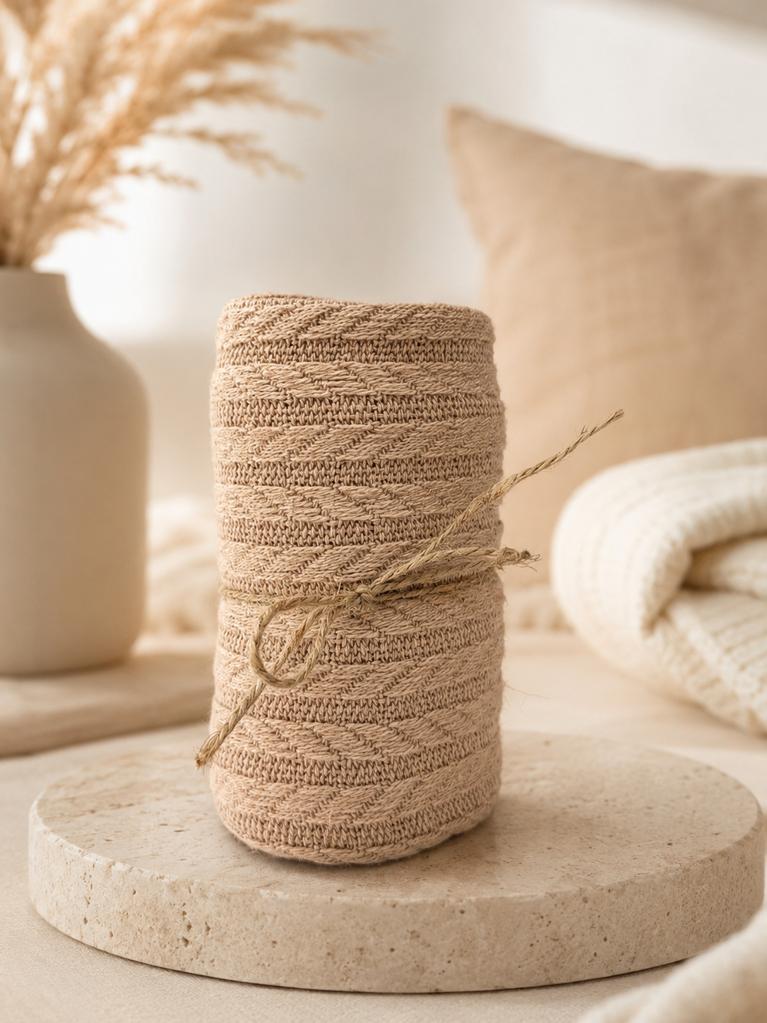 Plaid BEIGE FONCÉ+ 1 housse de coussin