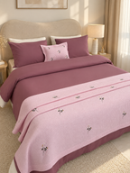 Plaid brodé ROSE + 1 housse de coussin