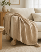 Plaid BEIGE FONCÉ+ 1 housse de coussin