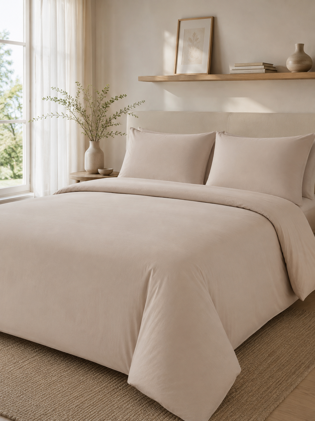 Parure en housse de couette unie (BEIGE)