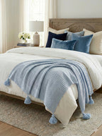 Plaid Bleu en maille + 1 housse de coussin