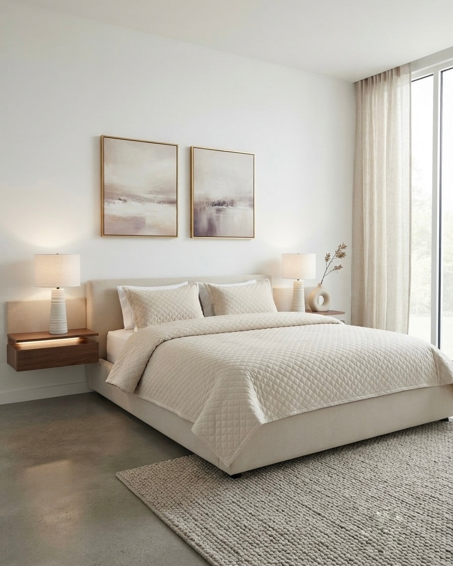 Couvre lit matelassé en velours (BEIGE)
