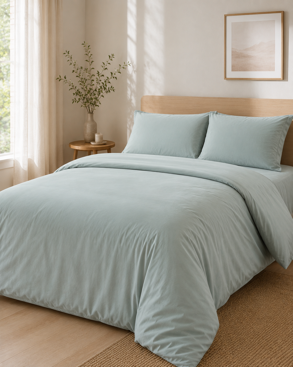 Parure en housse de couette unie (BLEU)