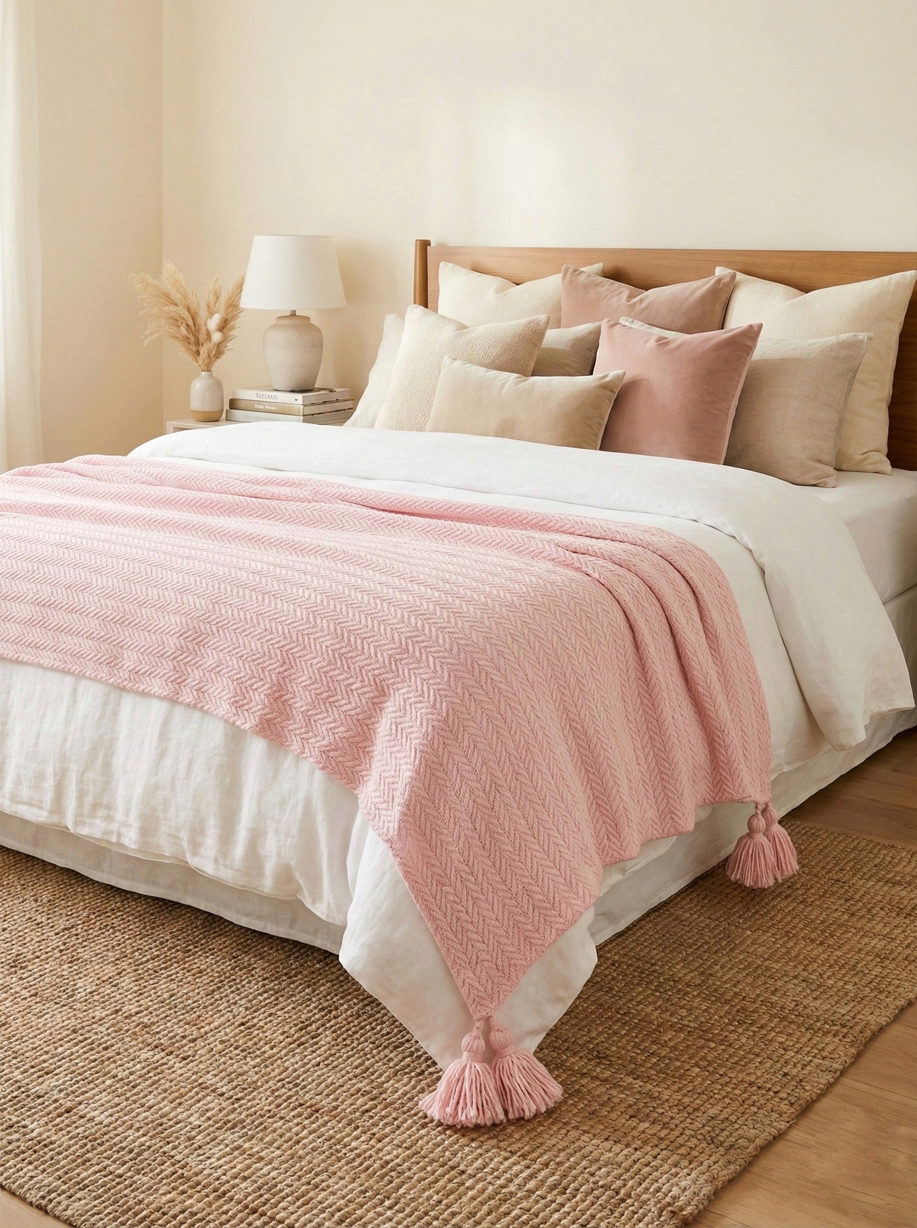 Plaid Rose en maille + 1 housse de coussin