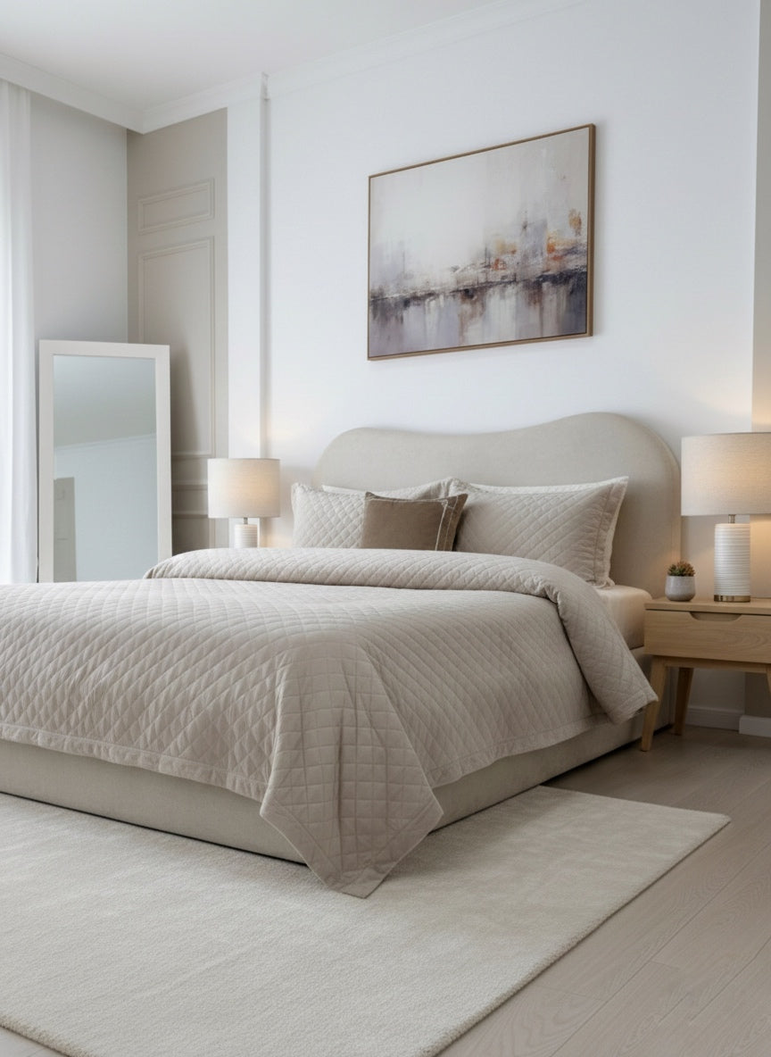 Couvre lit matelassé en velours beige