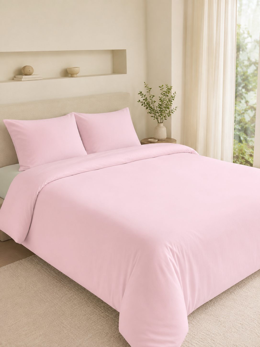 Parure en housse de couette unie (ROSE CLAIR)