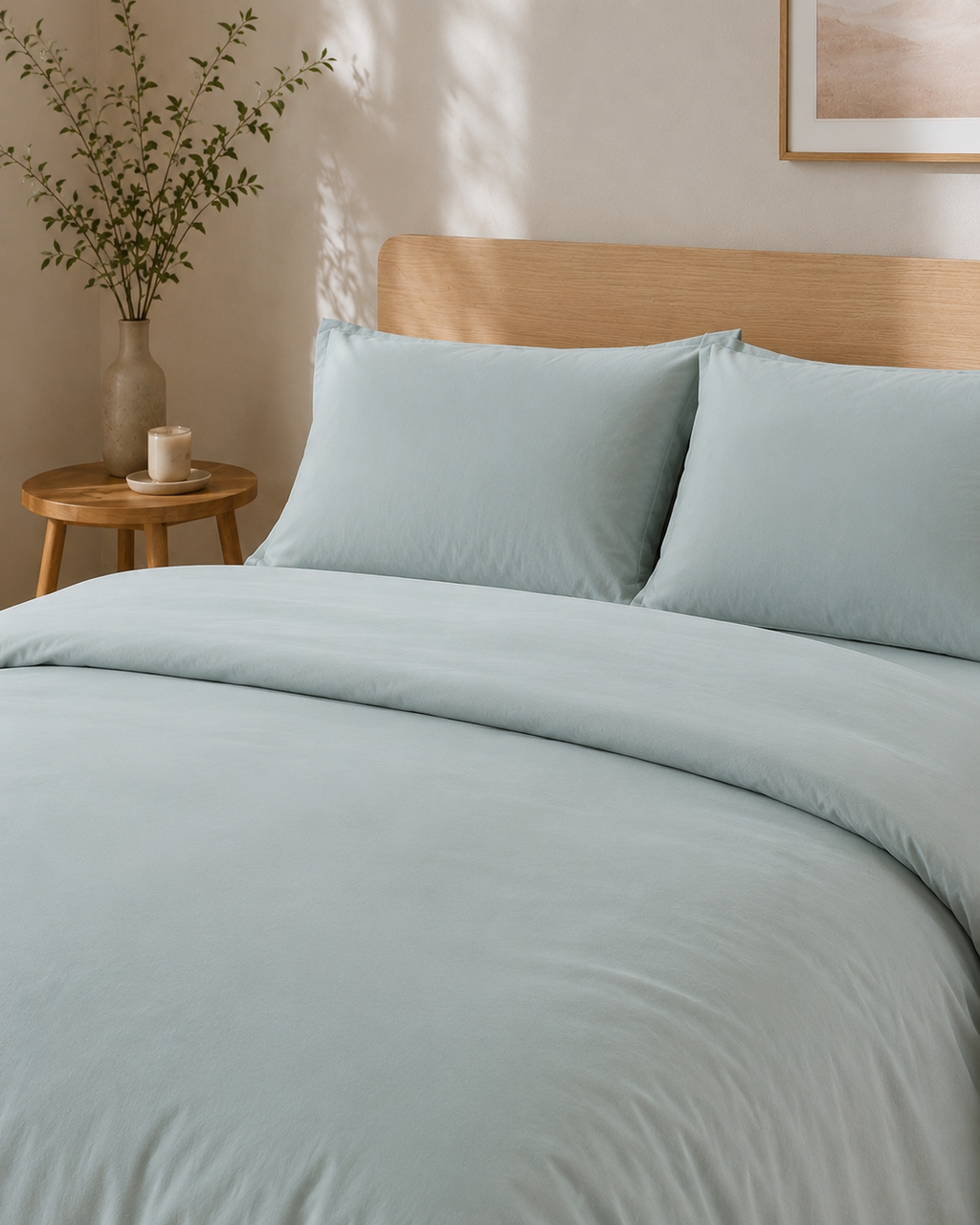 Parure en housse de couette unie (BLEU)