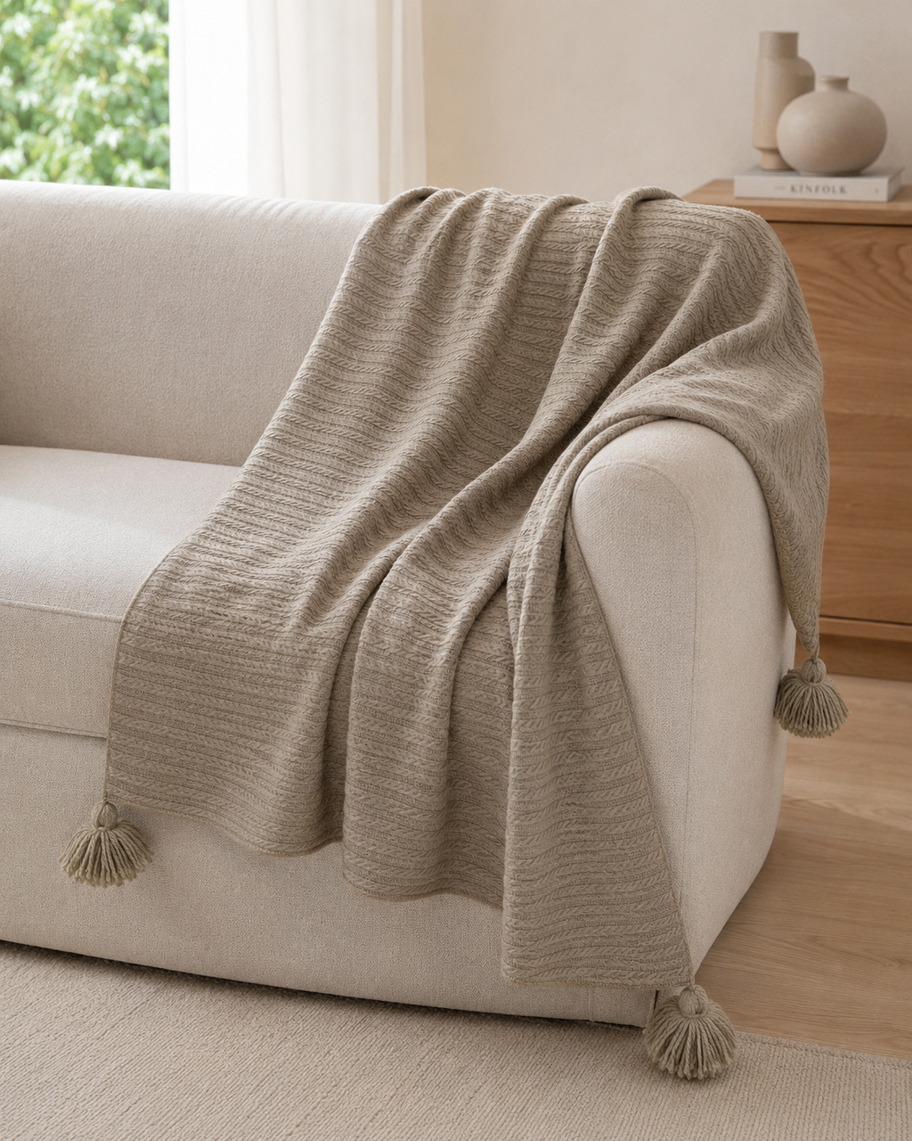 Plaid TAUPE + 1 housse de coussin