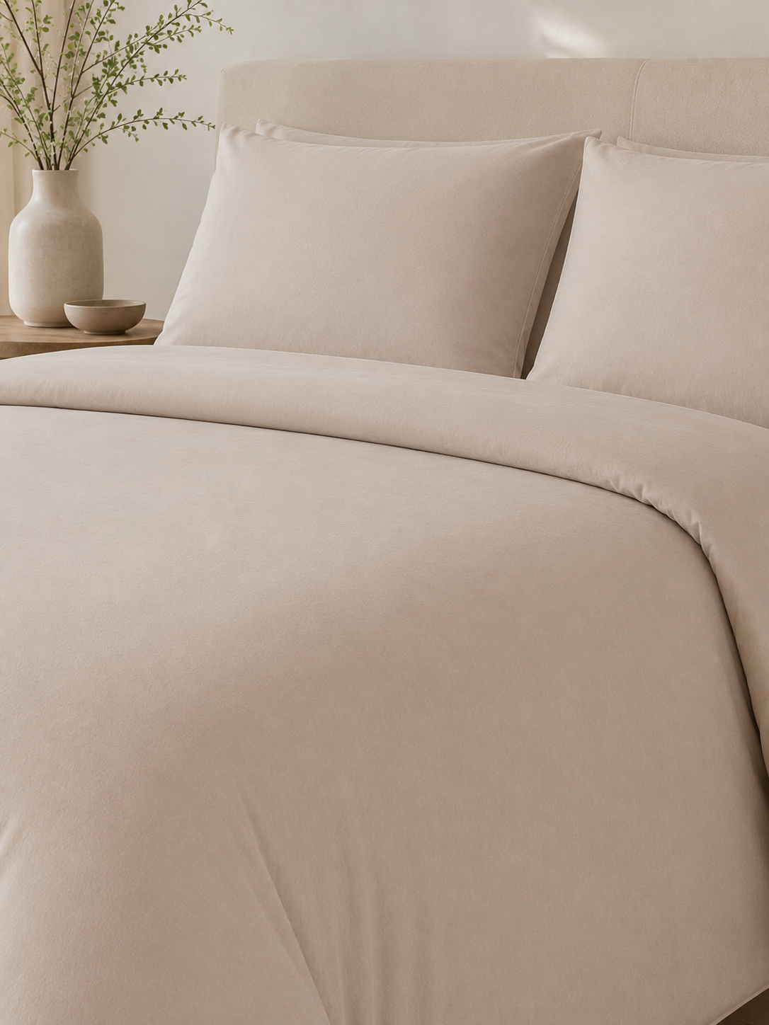 Parure en housse de couette unie (BEIGE)