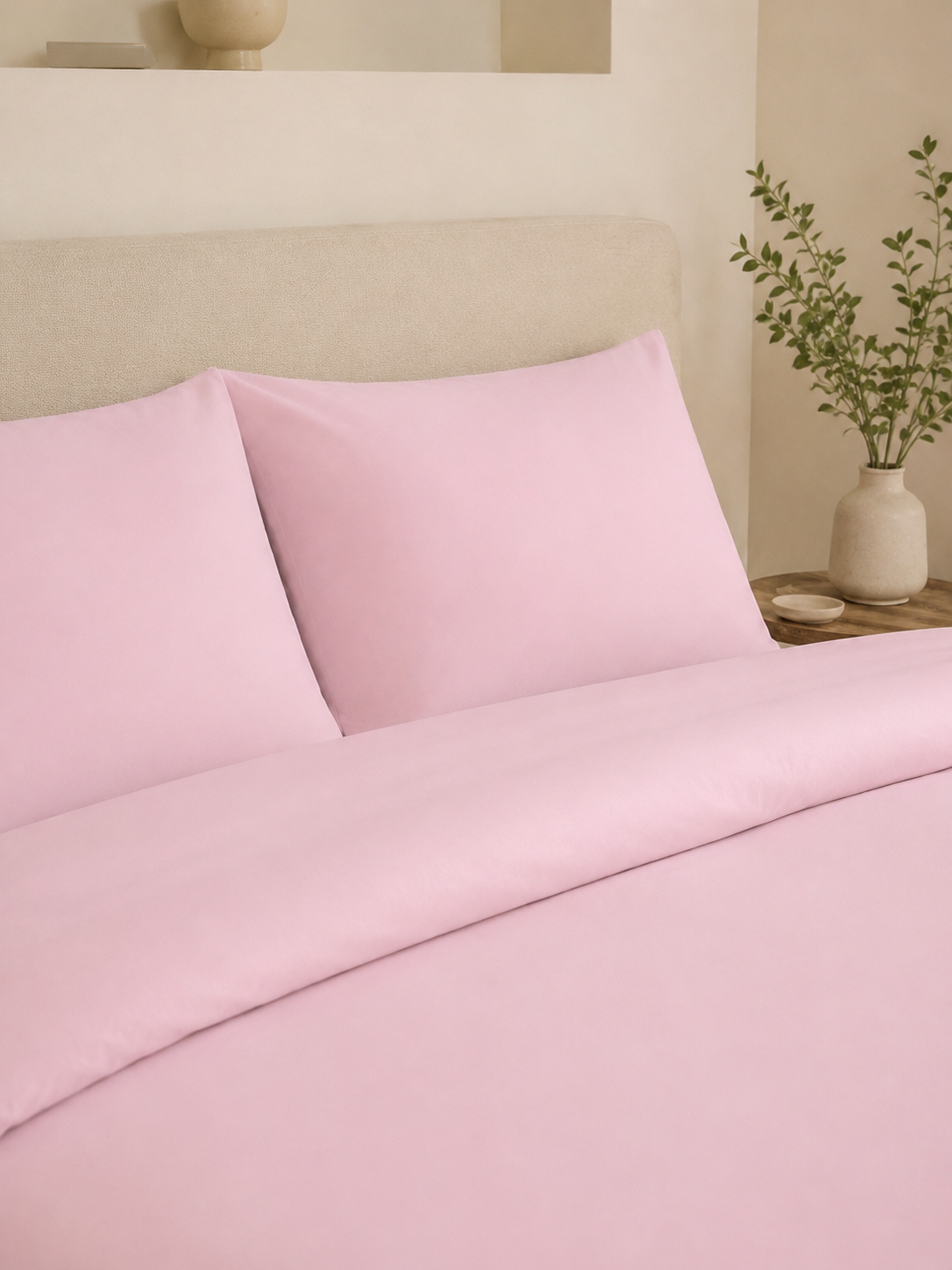 Parure en housse de couette unie (ROSE CLAIR)
