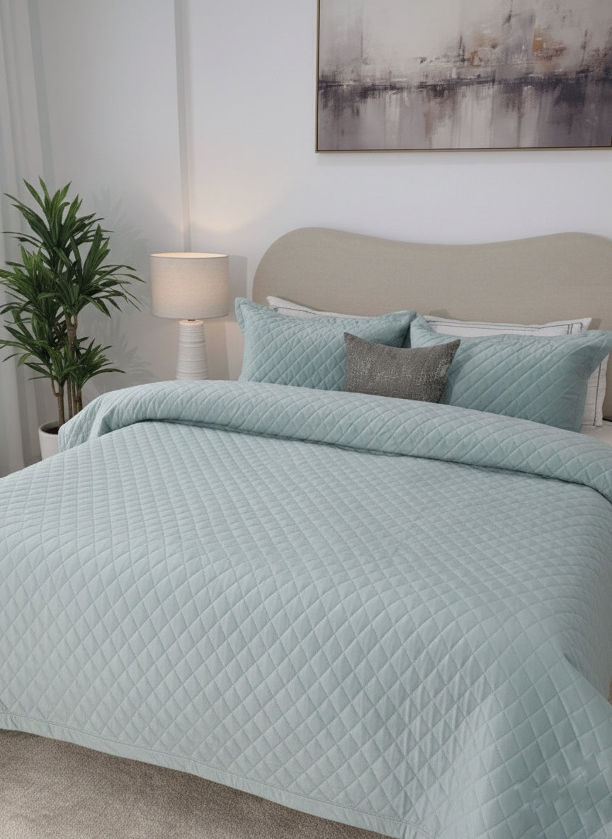 Couvre lit matelassé en velours (Bleu)