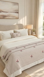 Plaid brodé BEIGE FONCÉ + 1 housse de coussin