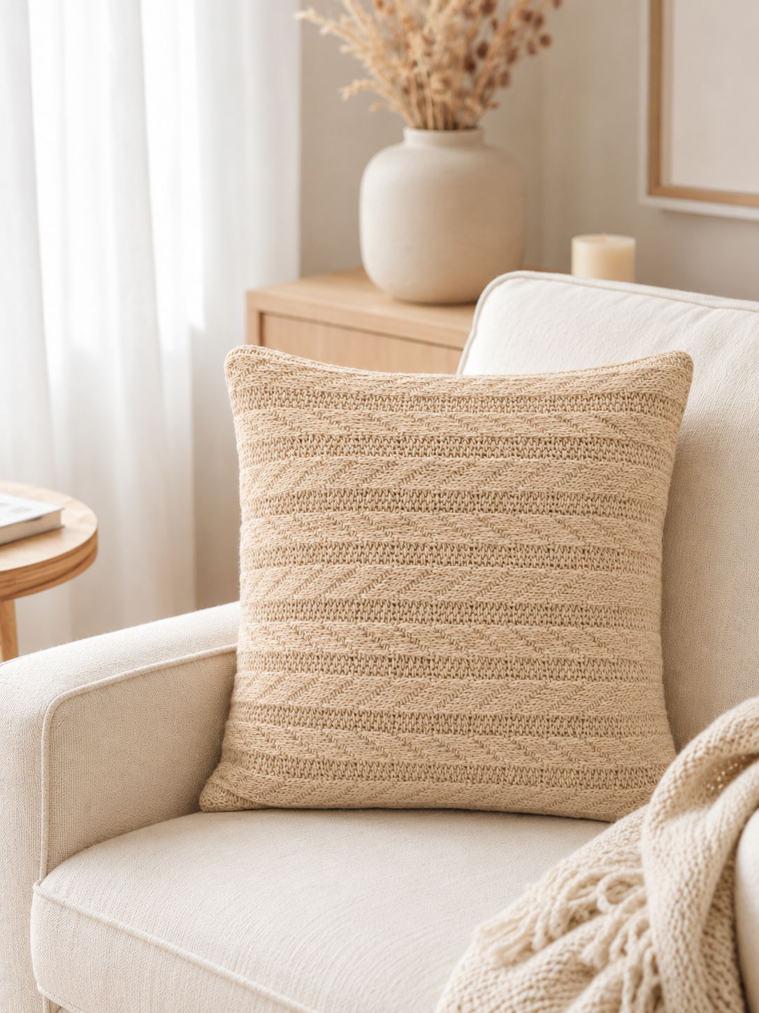 Plaid BEIGE FONCÉ+ 1 housse de coussin