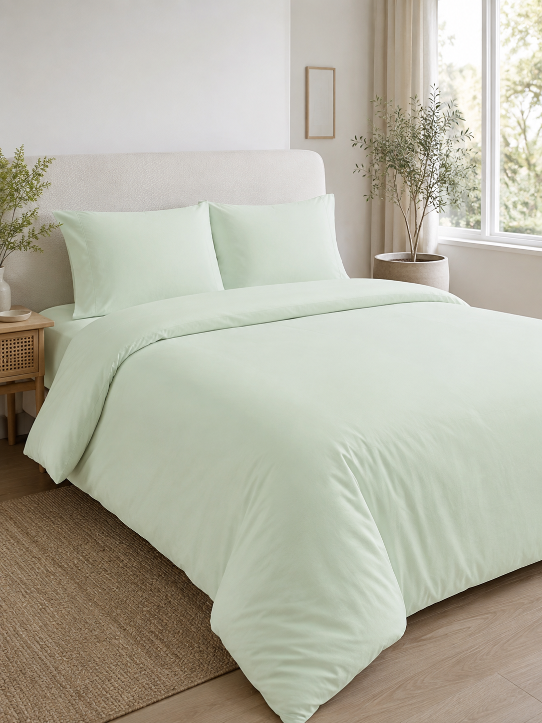 Parure en housse de couette unie (VERT)